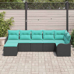 Garden Sofa Set with Cushion 7 pcs Black Poly rattan