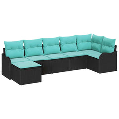 Garden Sofa Set with Cushion 7 pcs Black Poly rattan