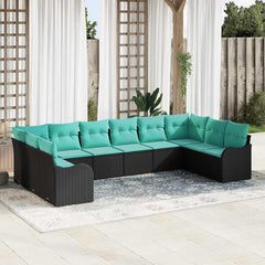 Sofa Set with Cushion 10 pcs Black Polyester