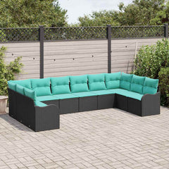 Sofa Set with Cushion 10 pcs Black Polyester