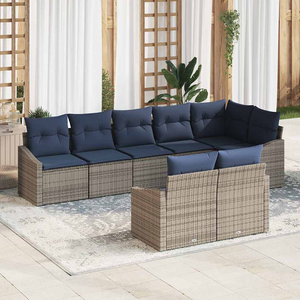 Sofa Set with Cushion 8 pcs Grey Poly Rattan