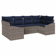 Sofa Set with Cushion 6 pcs Grey Poly Rattan