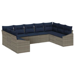 Sofa Set with Cushion 9 pcs Grey Poly Rattan