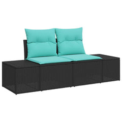 Sofa Set with Cushion 3 pcs Black Poly Rattan