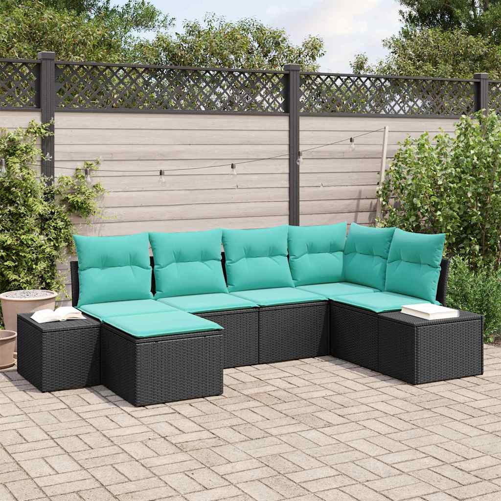 Garden Sofa Set with Cushion 6 pcs Black Poly Rattan