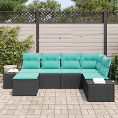 Garden Sofa Set with Cushion 6 pcs Black Poly Rattan
