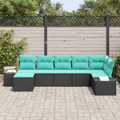 Garden Sofa Set with Cushion 7 pcs Black Poly Rattan