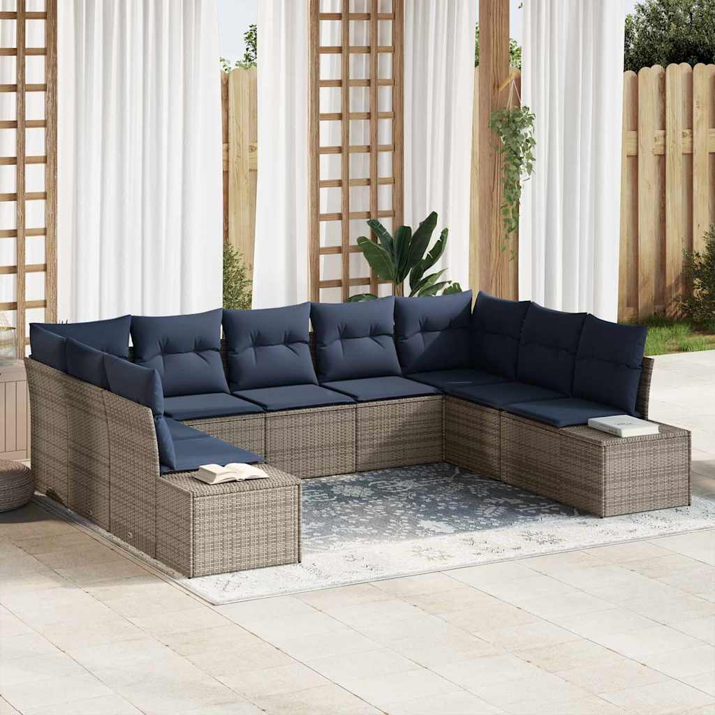 Garden Sofa Set with Cushion 9 pcs Grey Poly Rattan