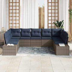 Garden Sofa Set with Cushion 9 pcs Grey Poly Rattan