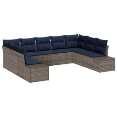 Garden Sofa Set with Cushion 9 pcs Grey Poly Rattan