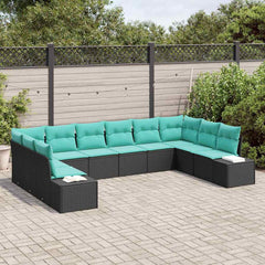 Garden Sofa Set with Cushion 10 pcs Black Poly Rattan
