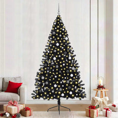 Artificial Pre-lit Christmas Tree with 300 LEDs Black 94.5 PVC