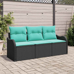 Garden Sofa Set with Storage 3 pcs Black Poly rattan