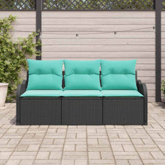 Garden Sofa Set with Storage 3 pcs Black Poly rattan