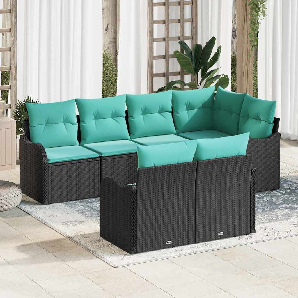 Garden Sofa Set with Storage 7 pcs Black Poly rattan