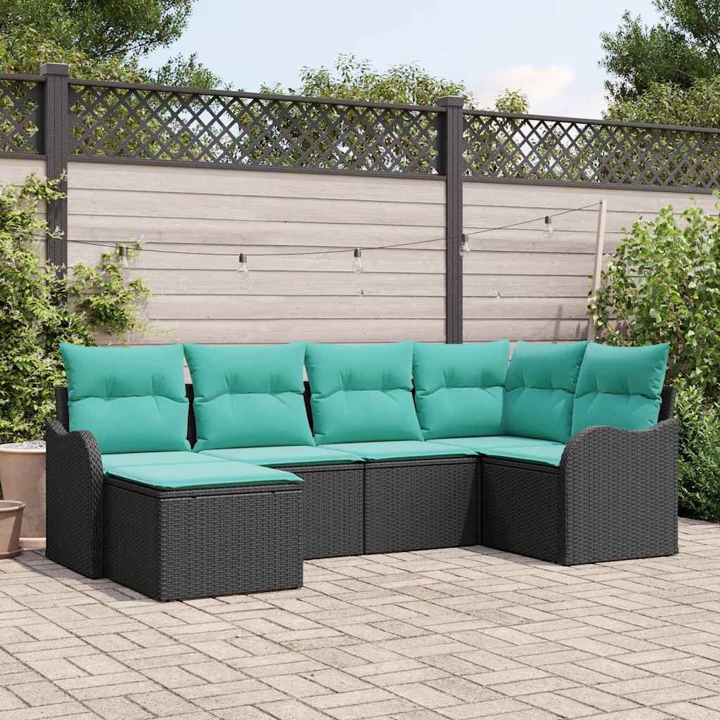 Garden Sofa Set 6 pcs Black and Turquoise Poly Rattan