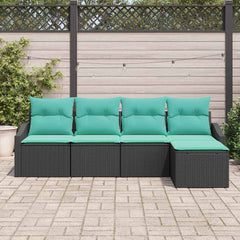 Sofa Set with Cushion 5 pcs Black and Turquoise Poly Rattan
