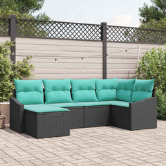 Sofa Set with Cushion 6 pcs Black and Turquoise Poly Rattan