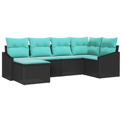 Sofa Set with Cushion 6 pcs Black and Turquoise Poly Rattan