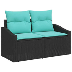 Sofa Set with Cushion 6 pcs Black and Turquoise Poly Rattan