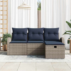 Sofa Set with Cushion Manual 4 pcs Grey and Navy Poly Rattan