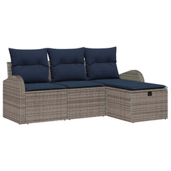 Sofa Set with Cushion Manual 4 pcs Grey and Navy Poly Rattan
