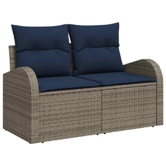 Sofa Set with Cushion Manual 4 pcs Grey and Navy Poly Rattan