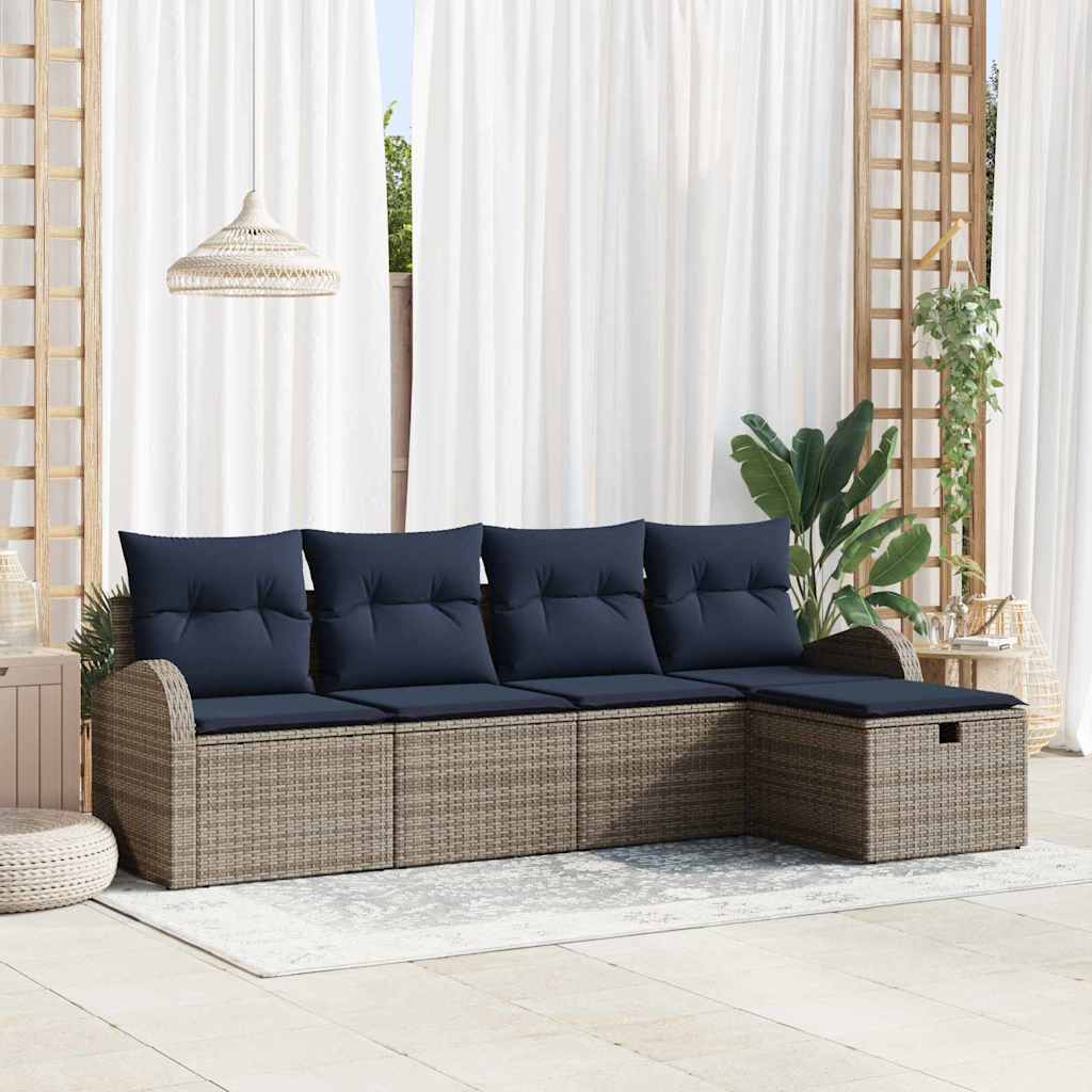 Sofa Set with Cushion with Storage Grey and Navy Poly Rattan