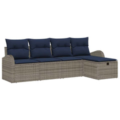 Sofa Set with Cushion with Storage Grey and Navy Poly Rattan