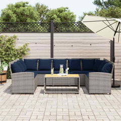 Patio Sofa with Cushions Gray Poly Rattan