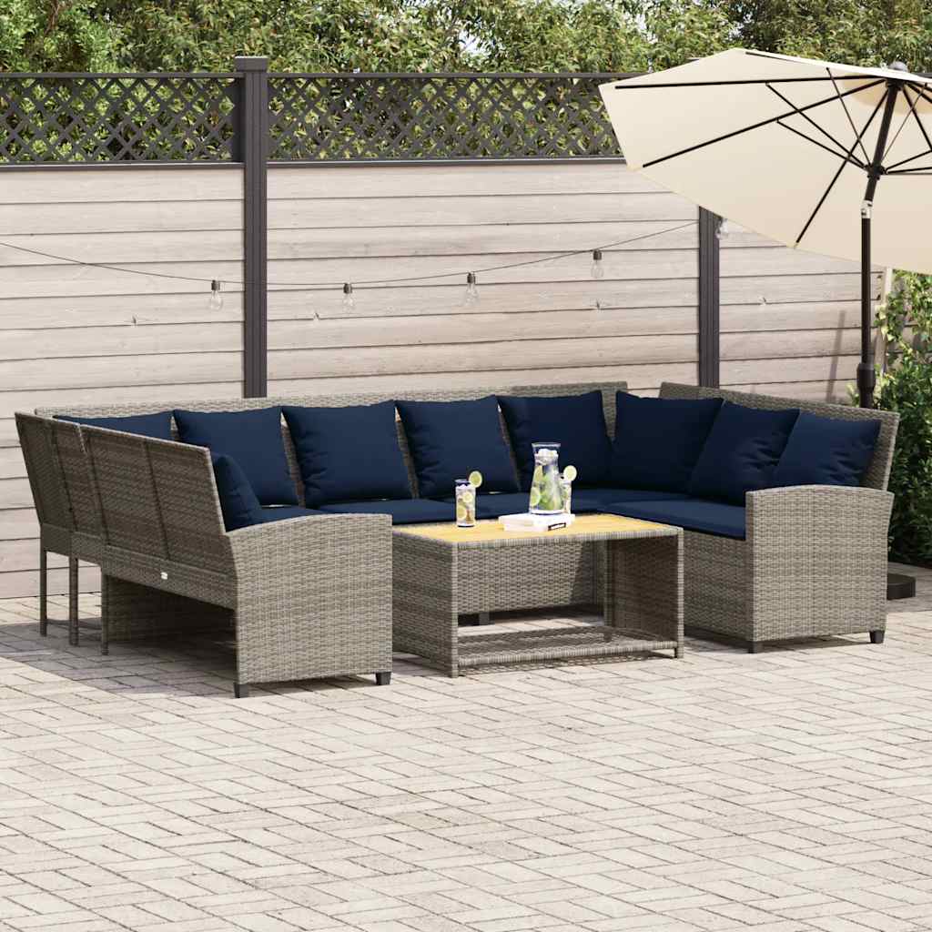 Patio Sofa with Cushions Gray Poly Rattan