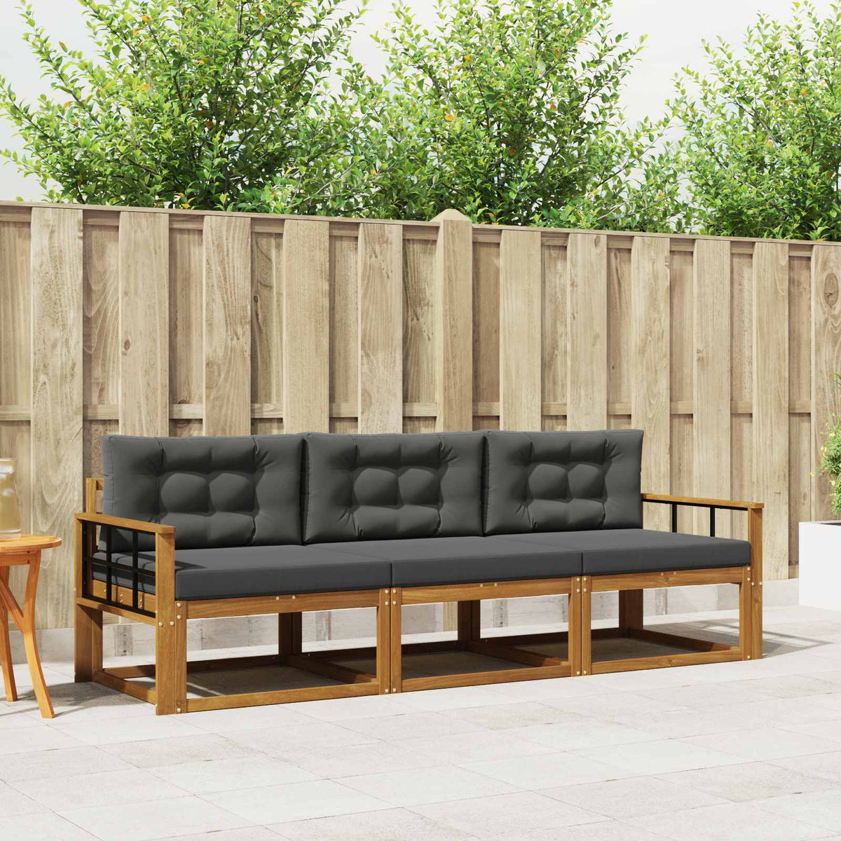Outdoor Sofa Set with Cushion 3 pcs Natural and Anthracite