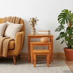 Nesting Side Tables 3 pcs Natural Solid Mahogany Wood