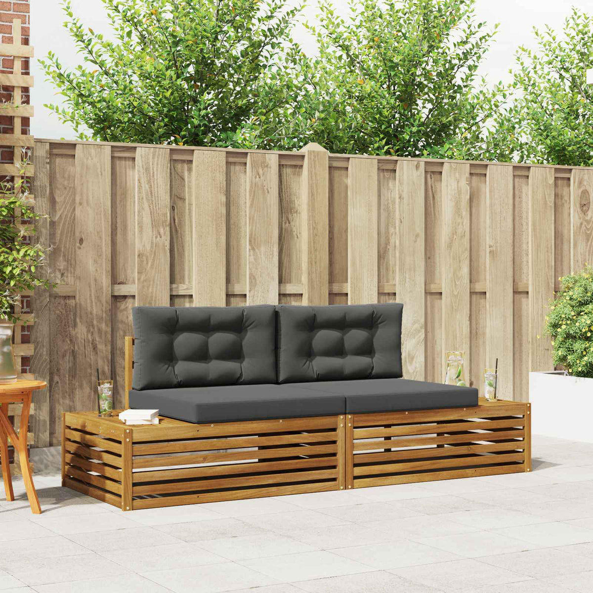 Outdoor Sofa Set with Cushion 2 Piece Natural and Anthracite