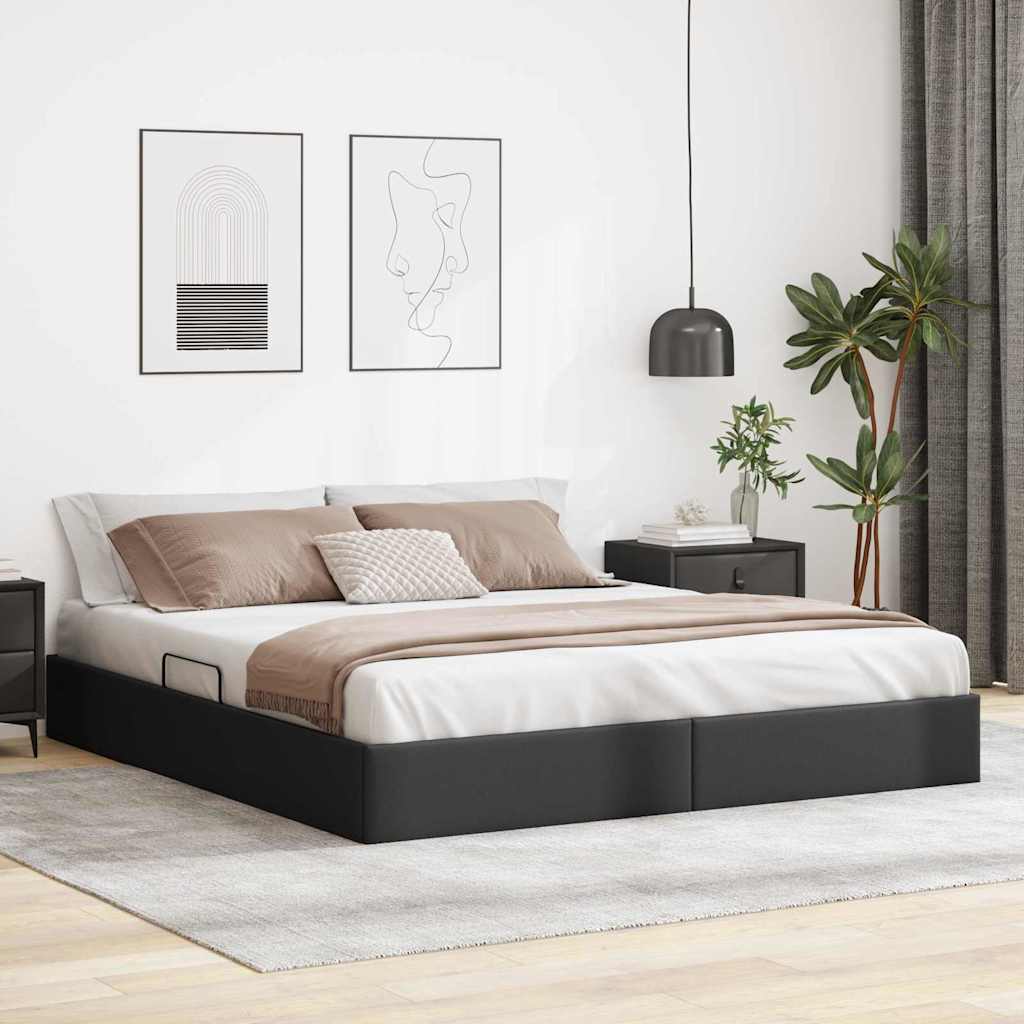 Storage Bed with Mattress Black 75.98 x 79.92 in Faux leather
