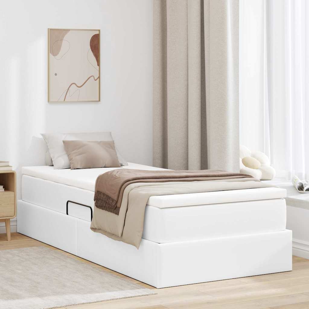 Storage Bed with Mattress White 39.37 x 79.92 in Faux Leather