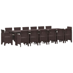Garden Dining Set 15 pcs Brown Polt rattan