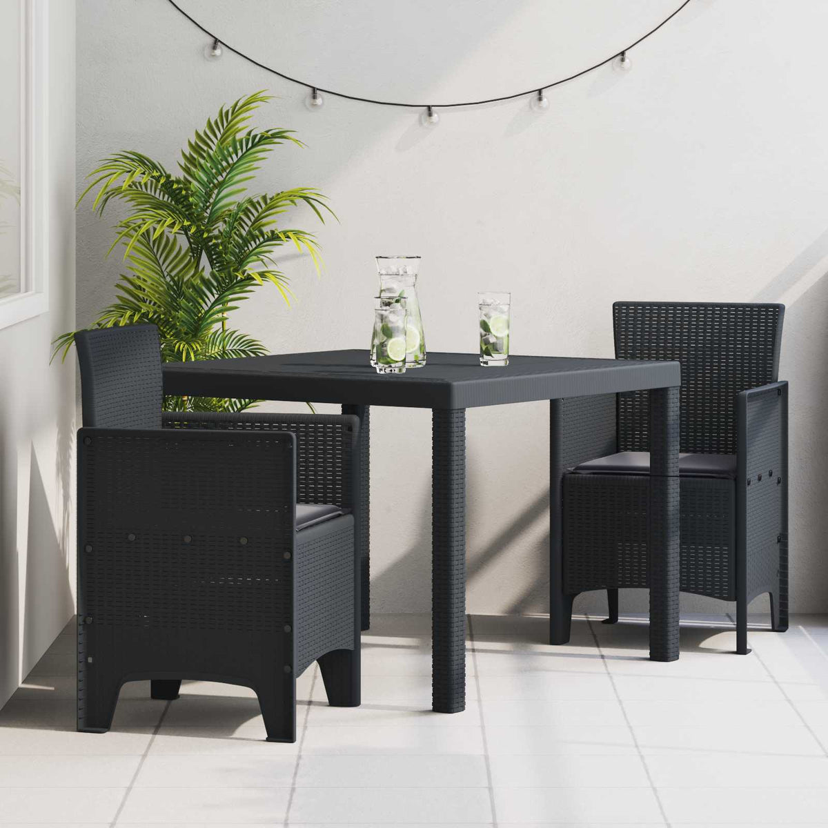Garden Dining Set 3 pcs Anthracite Polypropylene