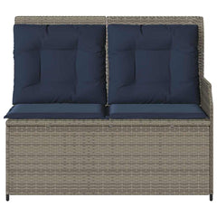 Garden Bench with Cushion Grey and Navy Blue Poly Rattan