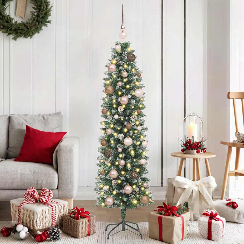 Artificial Slim Christmas Tree Green and White 59.06 in