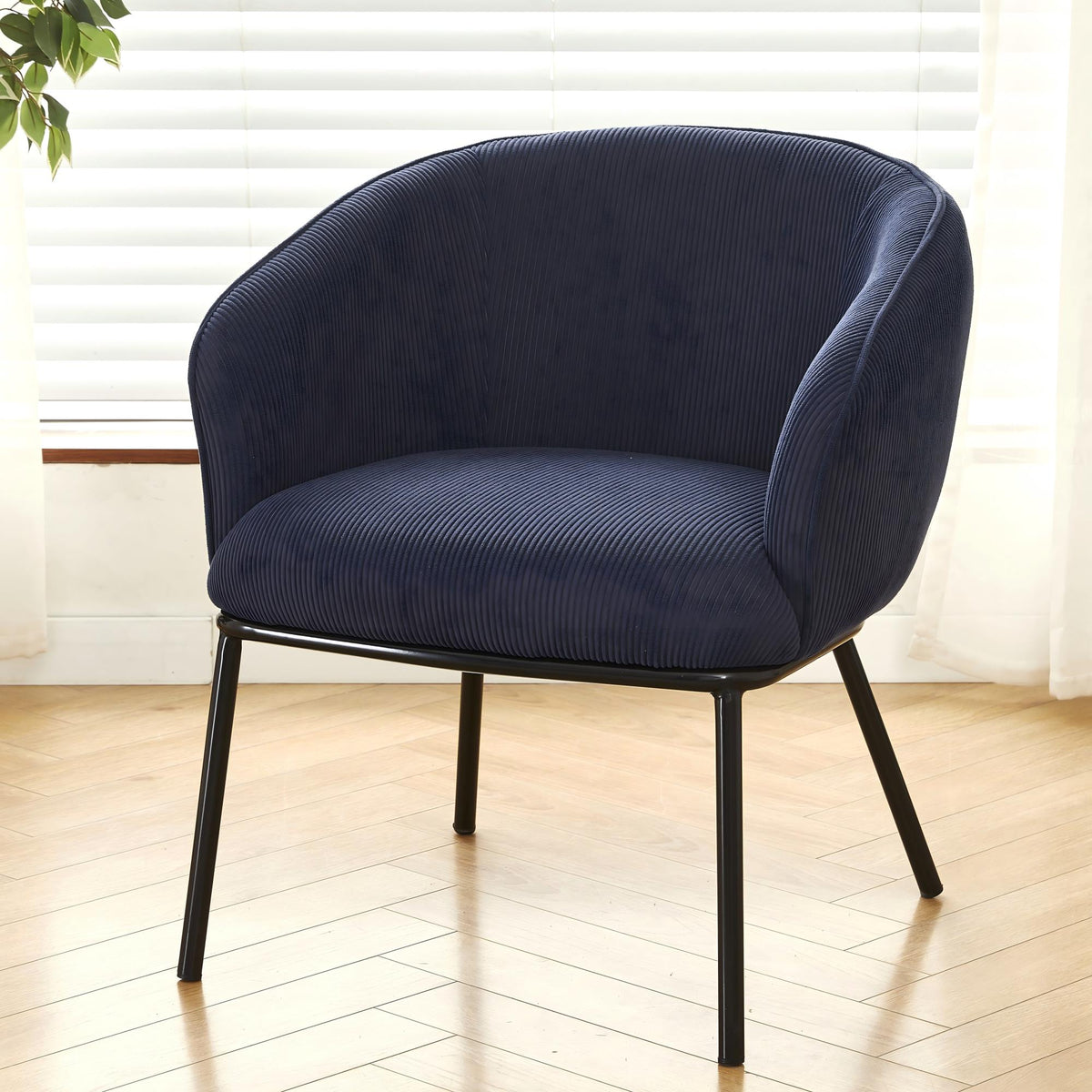 Modern Corduroy Accent Chair, Upholstered Armchair with Metal Legs, Mid-Century Barrel Chair for Living Room Bedroom, Easy Assembly