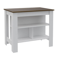 Crest 3-Shelf Kitchen Island White and Walnut