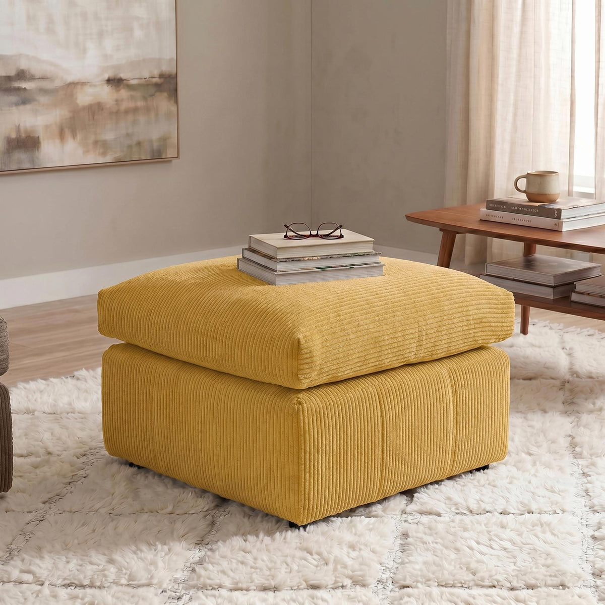 Square Corduroy Ottoman