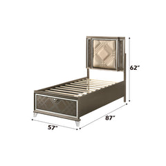 Fable Synthetic leather & Dark Champagne Finish Full Bed W/Led & Storage