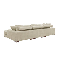 Large Seating Corduroy Upholstered Double Chaise Sectional