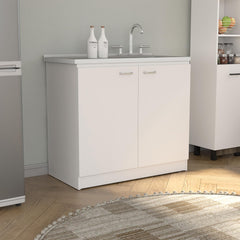 Pulsar Utility Sink With Cabinet, Double Door, One Shelf -White