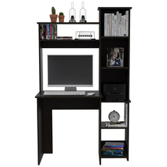 Desk, Five Shelves, Two Superior Shelves, Black