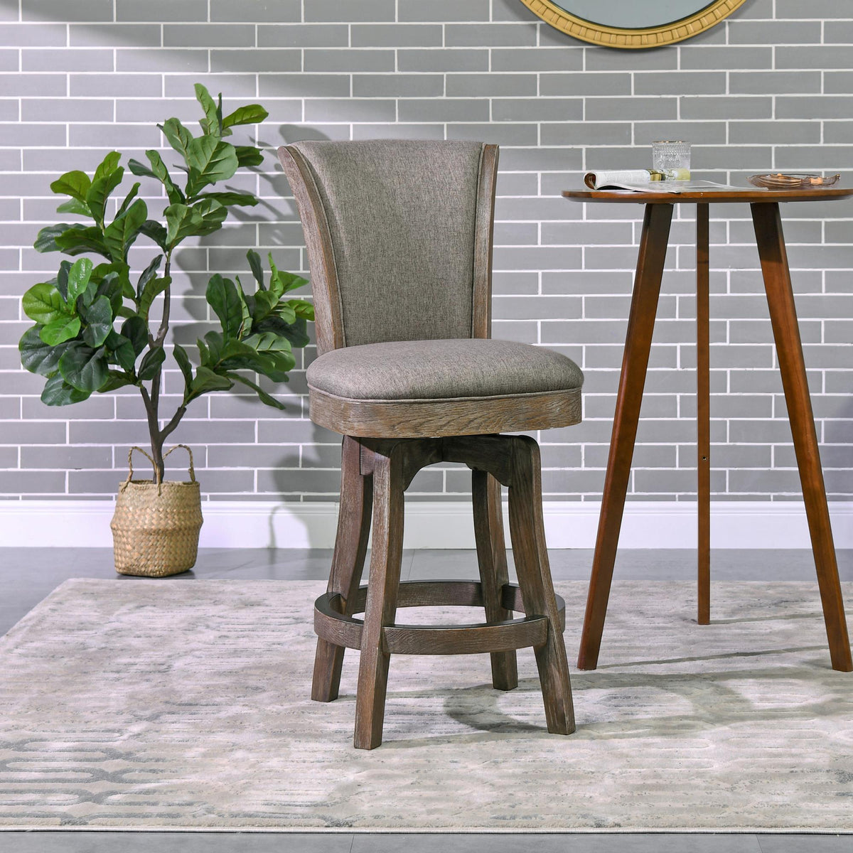 Eden 27" Armless Swivel Counter Height Bar Stool, Heathered Grey Linen