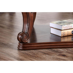 Traditional Style Coffee Table 5mm Tempered Glass Top Cabriole Legs Ornate Carved Design Dark Oak Finish End Table-Not Included