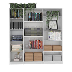 Nebula 3 Piece Home Bookcase set, 67" Wide with 14 Shelves , Living Room Set Set White